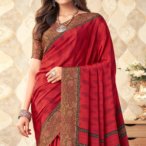 Red Printed Crepe Saree