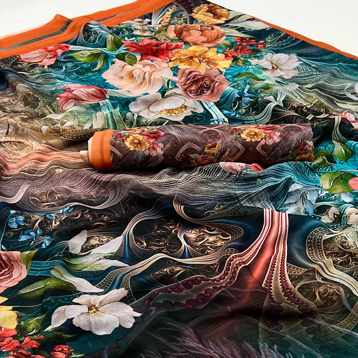 Multicolor Digital Floral Printed Georgette Saree