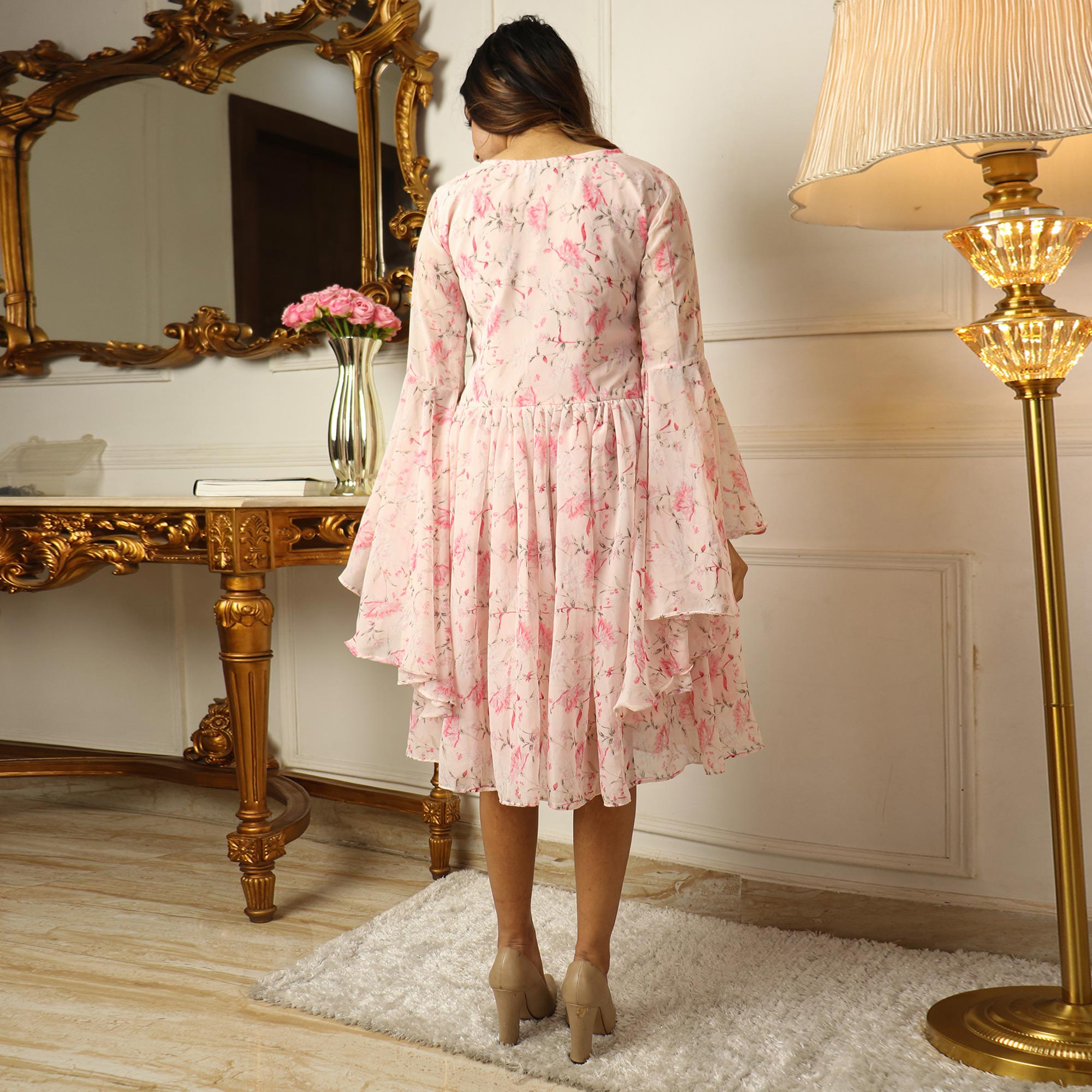 Light Pink Floral Printed Georgette Dress