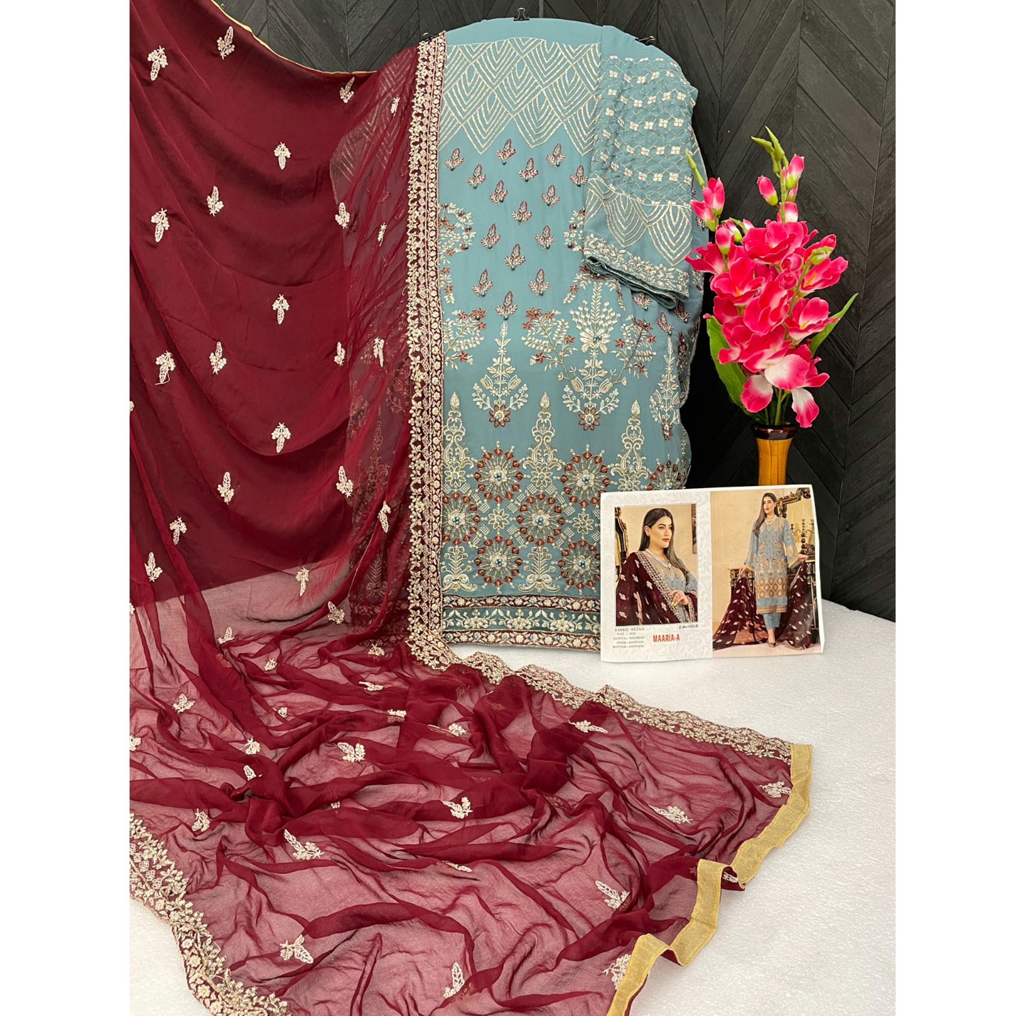 Sky Blue Sequins Embroidered Georgette Pakistani Suit