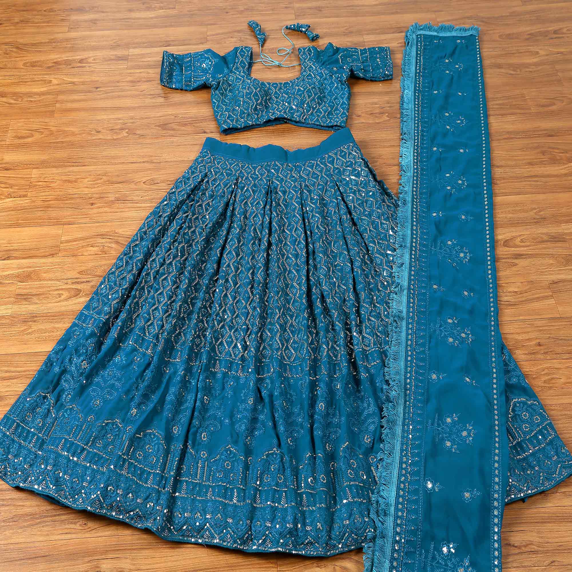 Morpich Sequins Embroidered Georgette Lehenga Choli