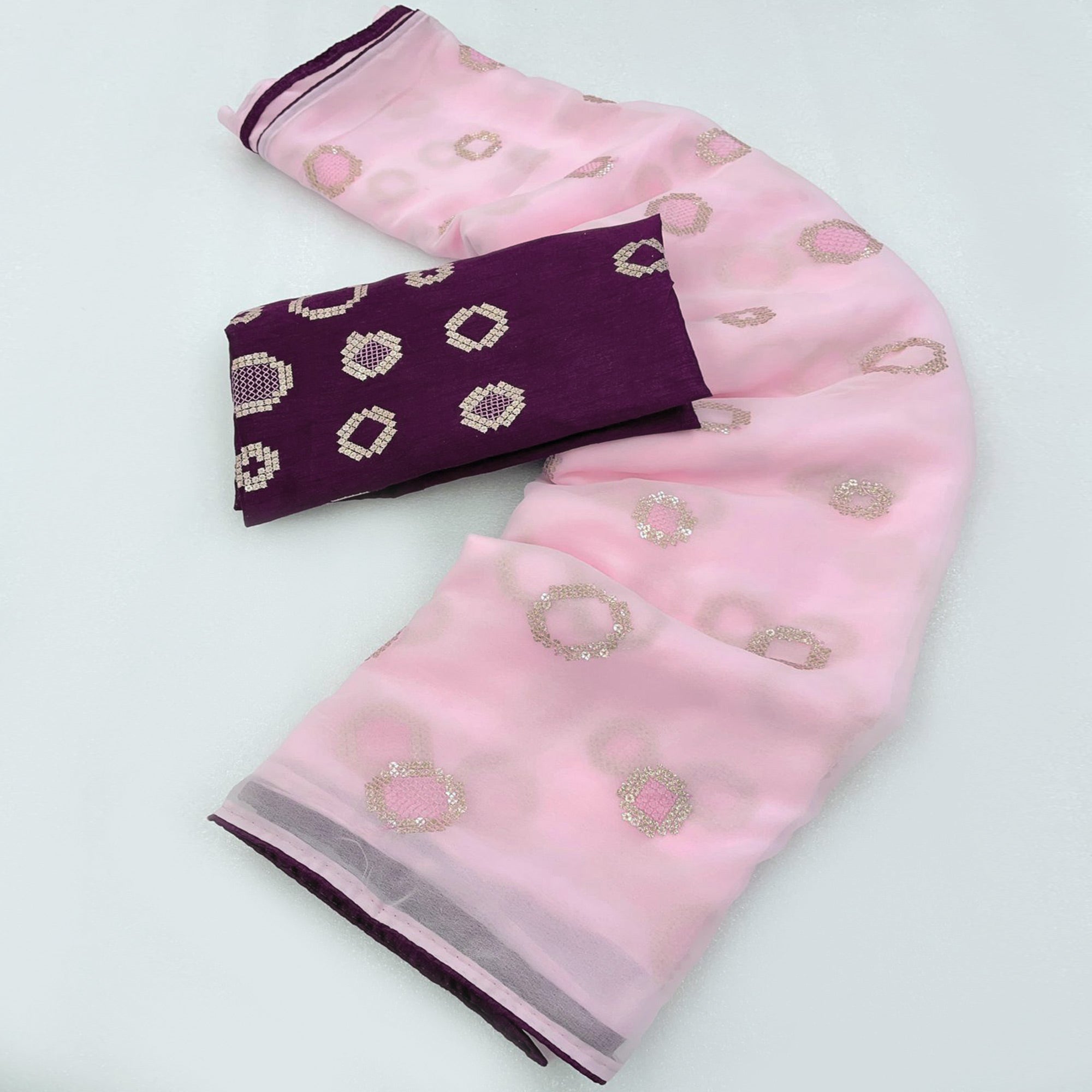 Pink Sequins Work Georgette Saree