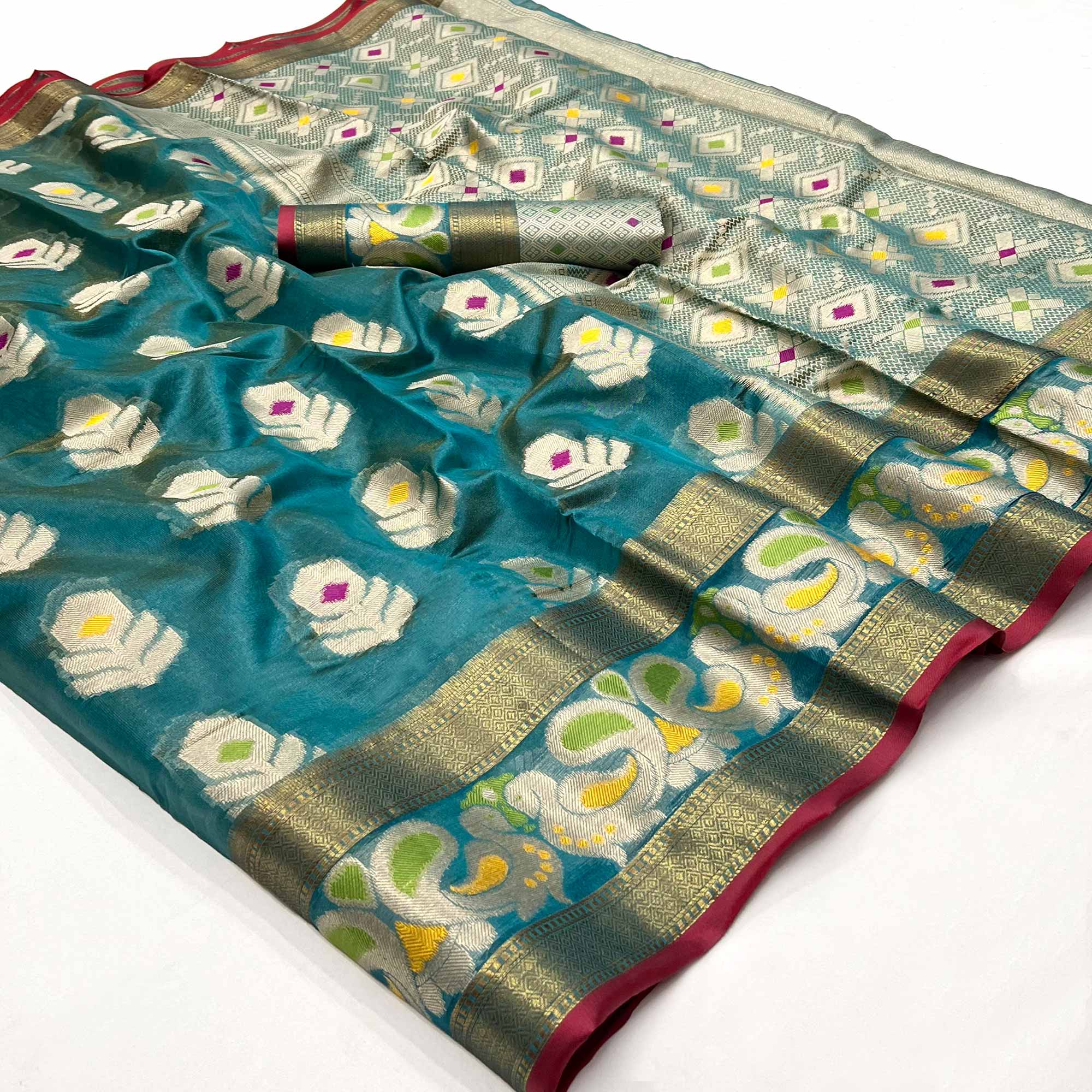 Rama Blue Woven Jacquard Saree