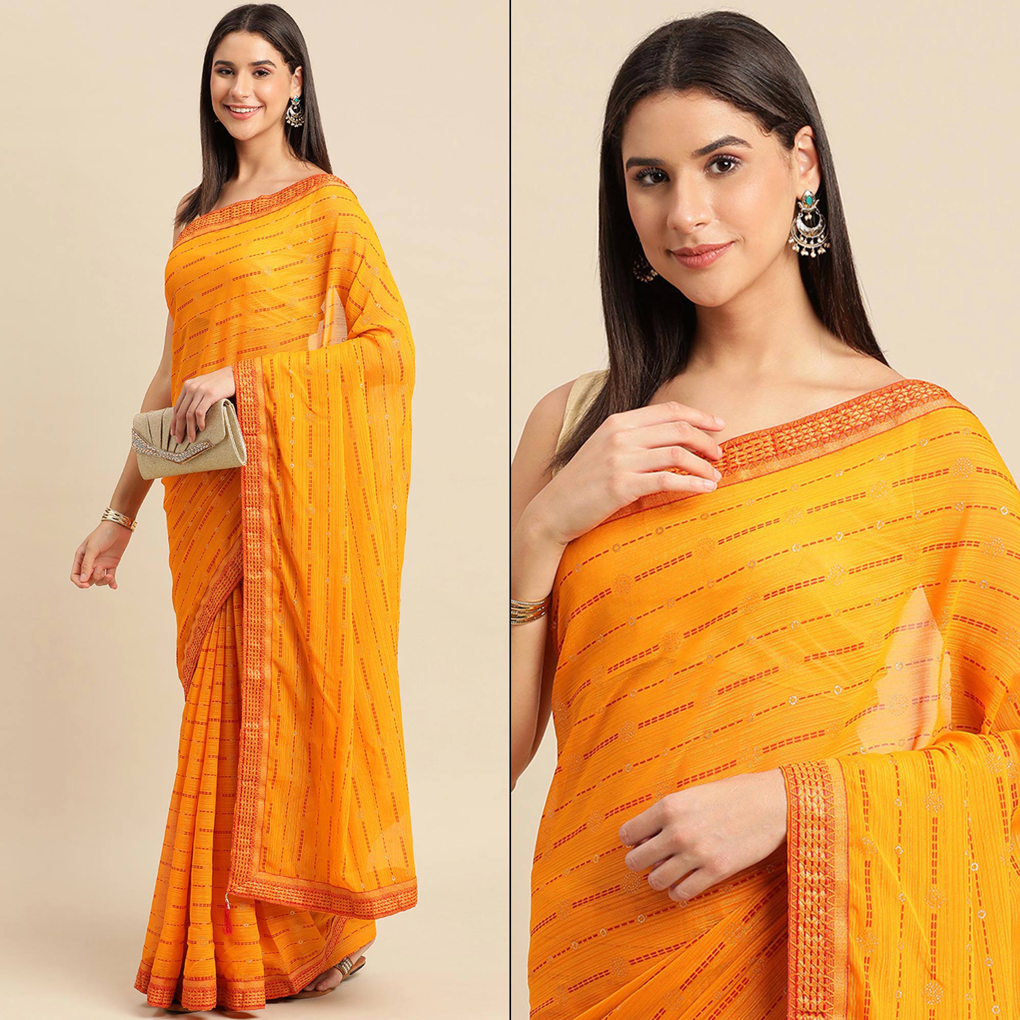 Yellow Foil Printed Zomato Saree