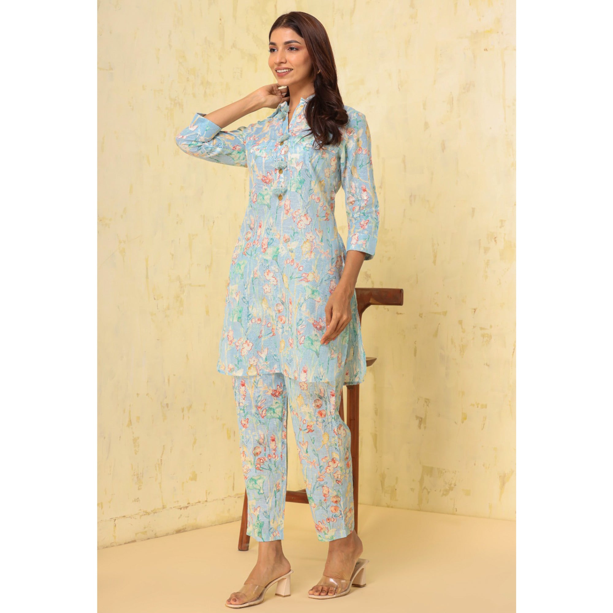 Blue Floral Printed Pure Cotton Co Ord Set