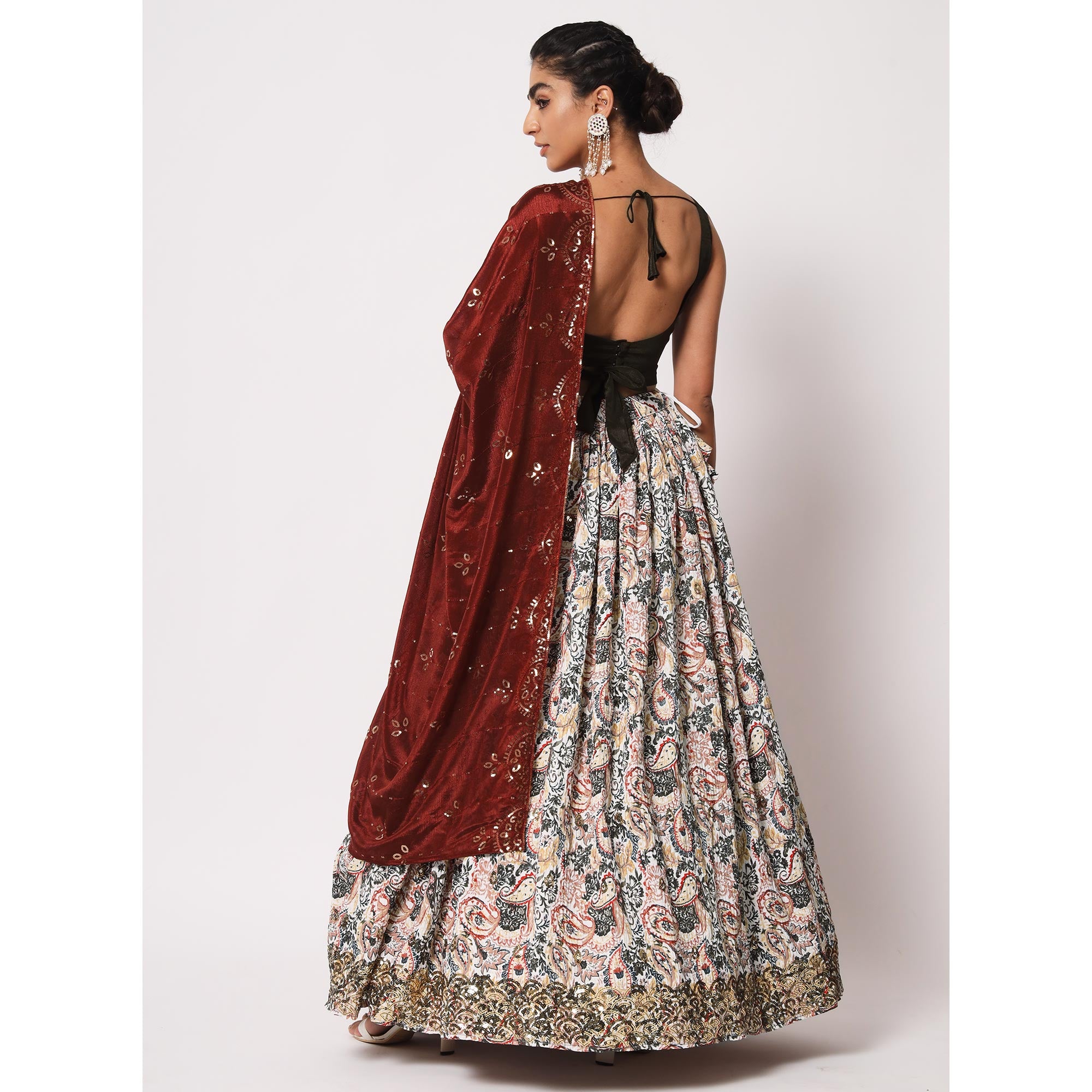 Offwhite Printed Art Silk Lehenga Choli