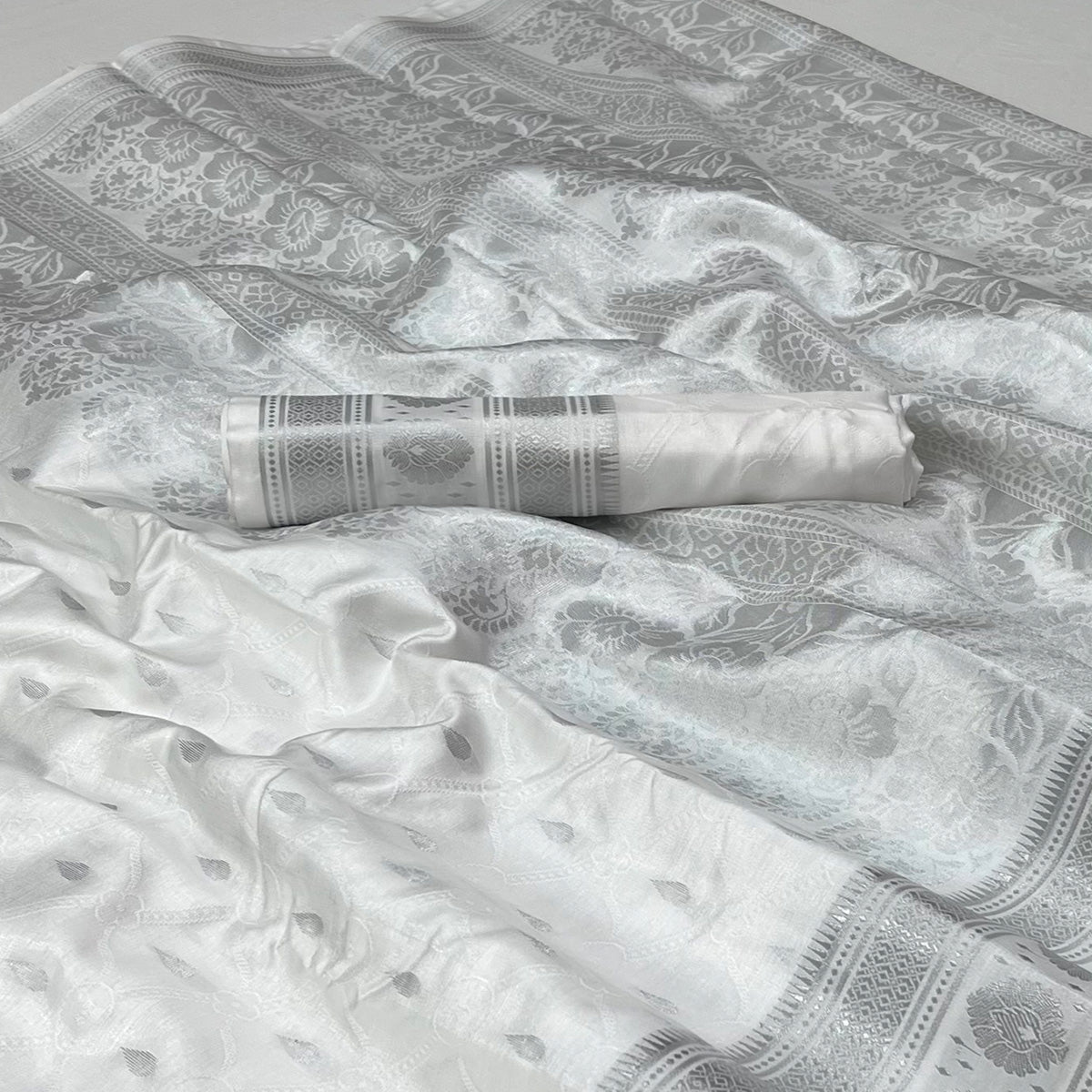 White Woven Banarasi Silk Saree