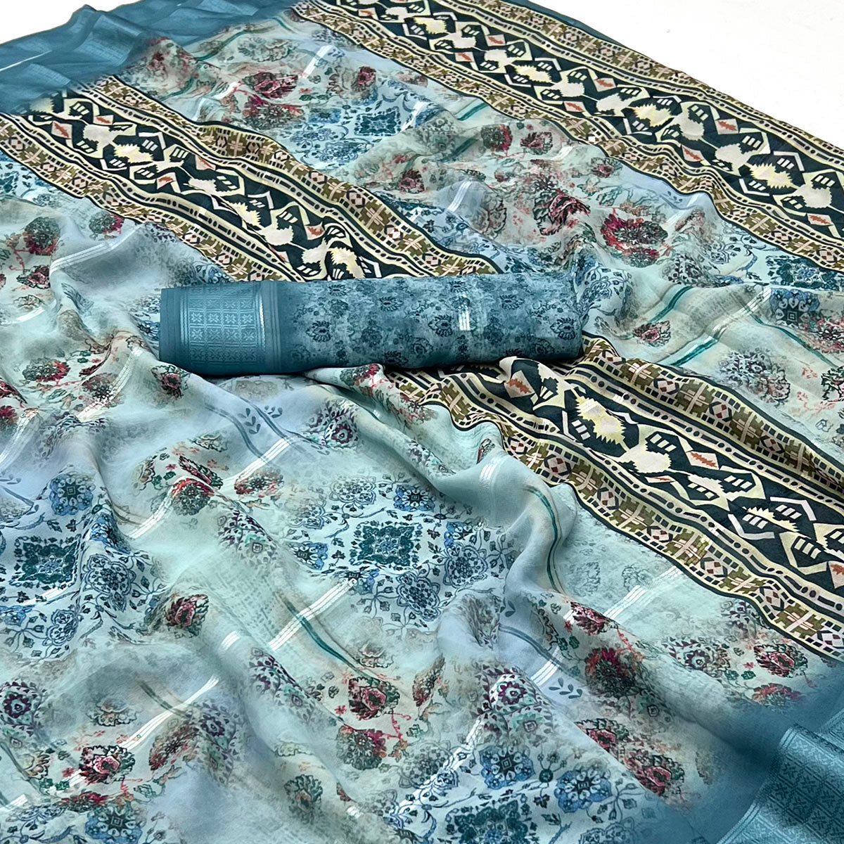 Blue Digital Printed Viscose Saree