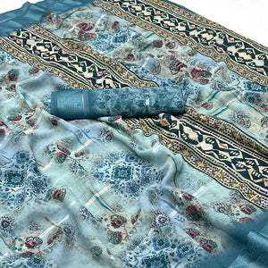 Blue Digital Printed Viscose Saree
