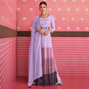 Violet Sequins Embroidered Georgette Naira Cut Suit