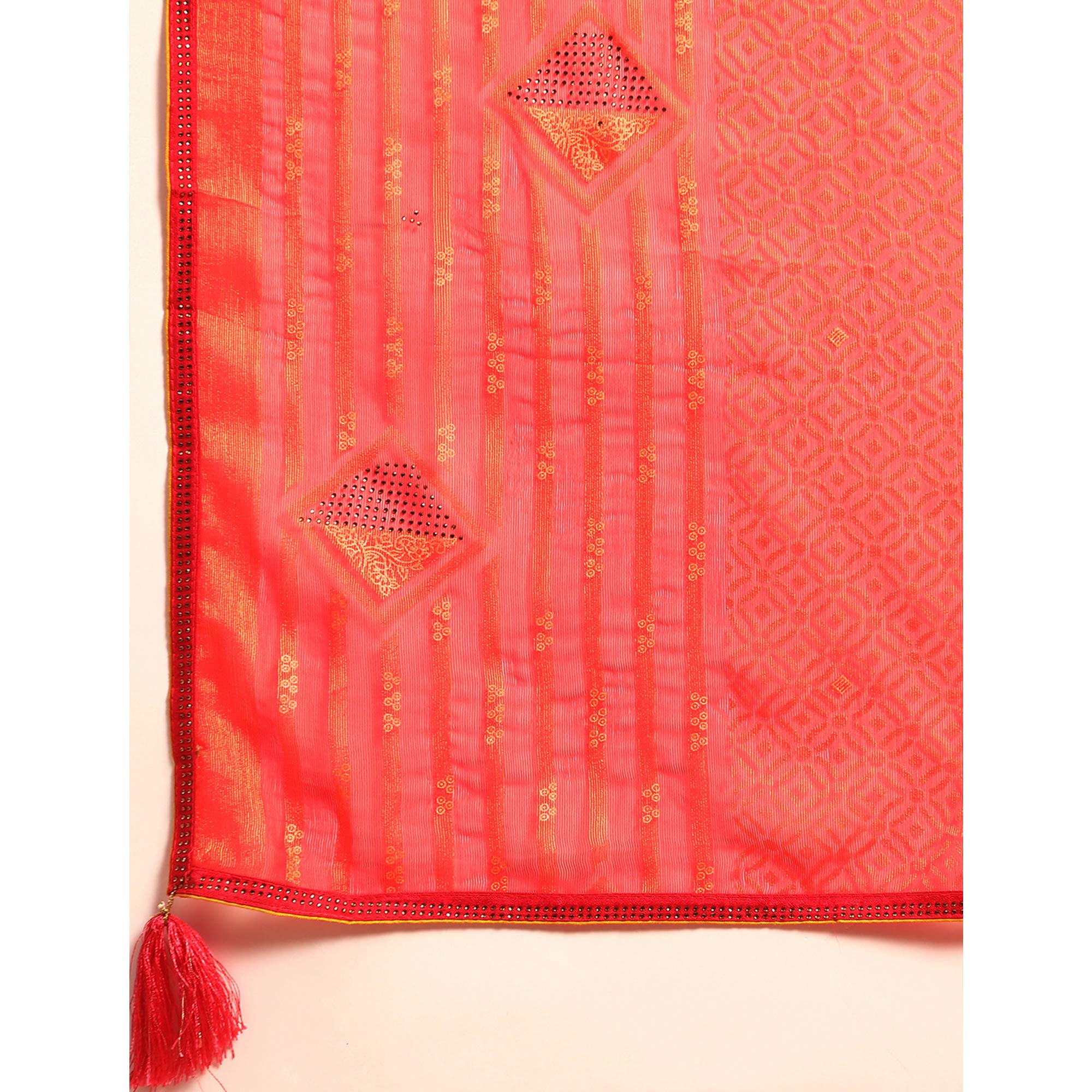 Pink Foil Printed With Swarovski Brasso Saree