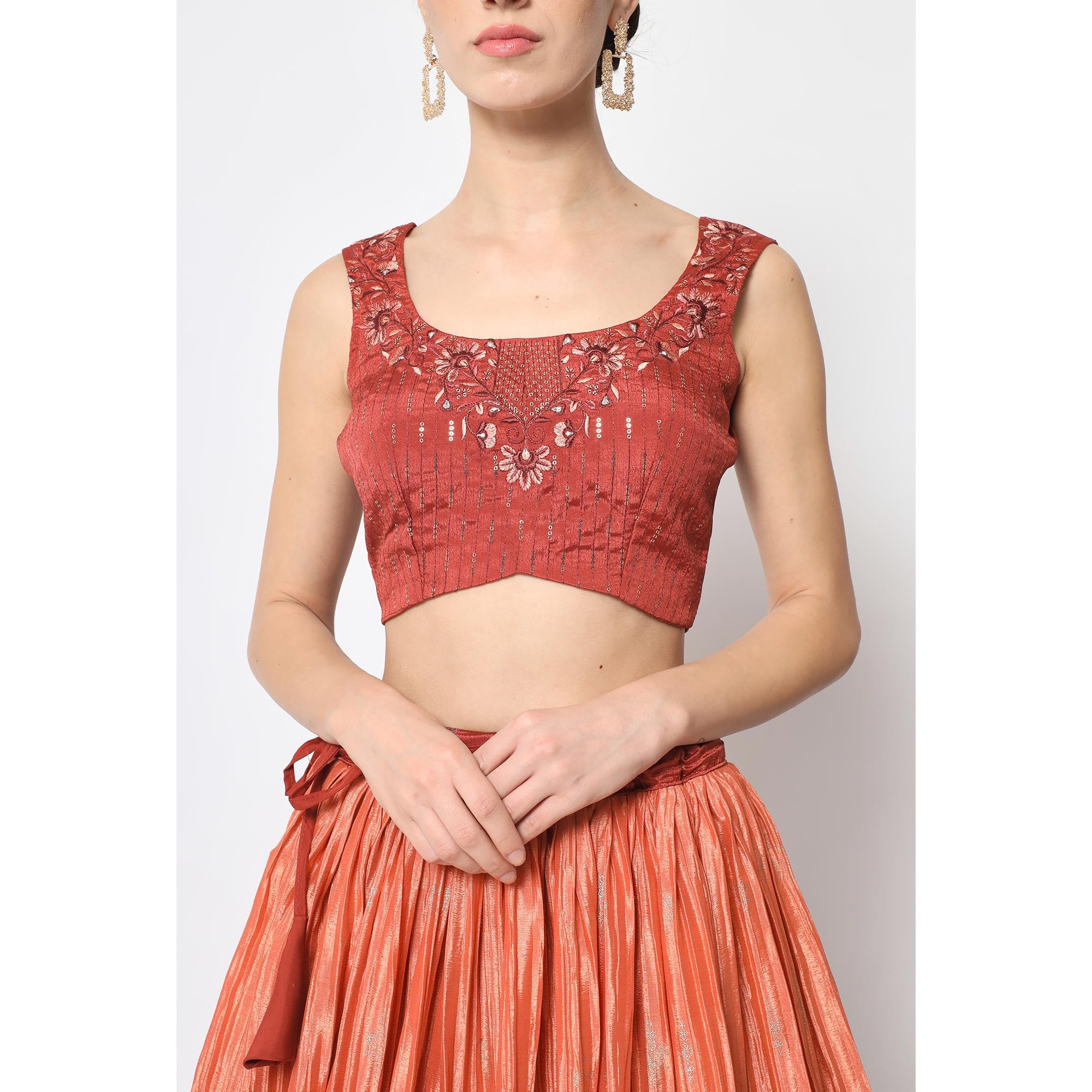 Peach Foil Printed Chiffon Lehenga Choli