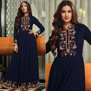Navy Blue Embroidered Georgette Gown