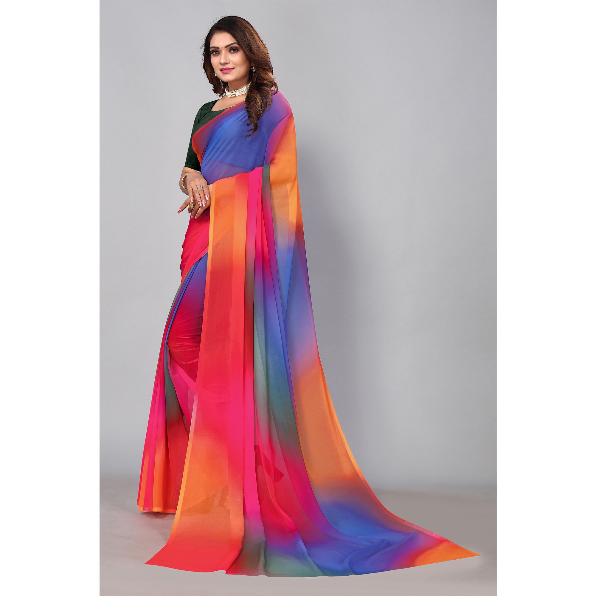 Multicolored Digital Printed Georgette Saree