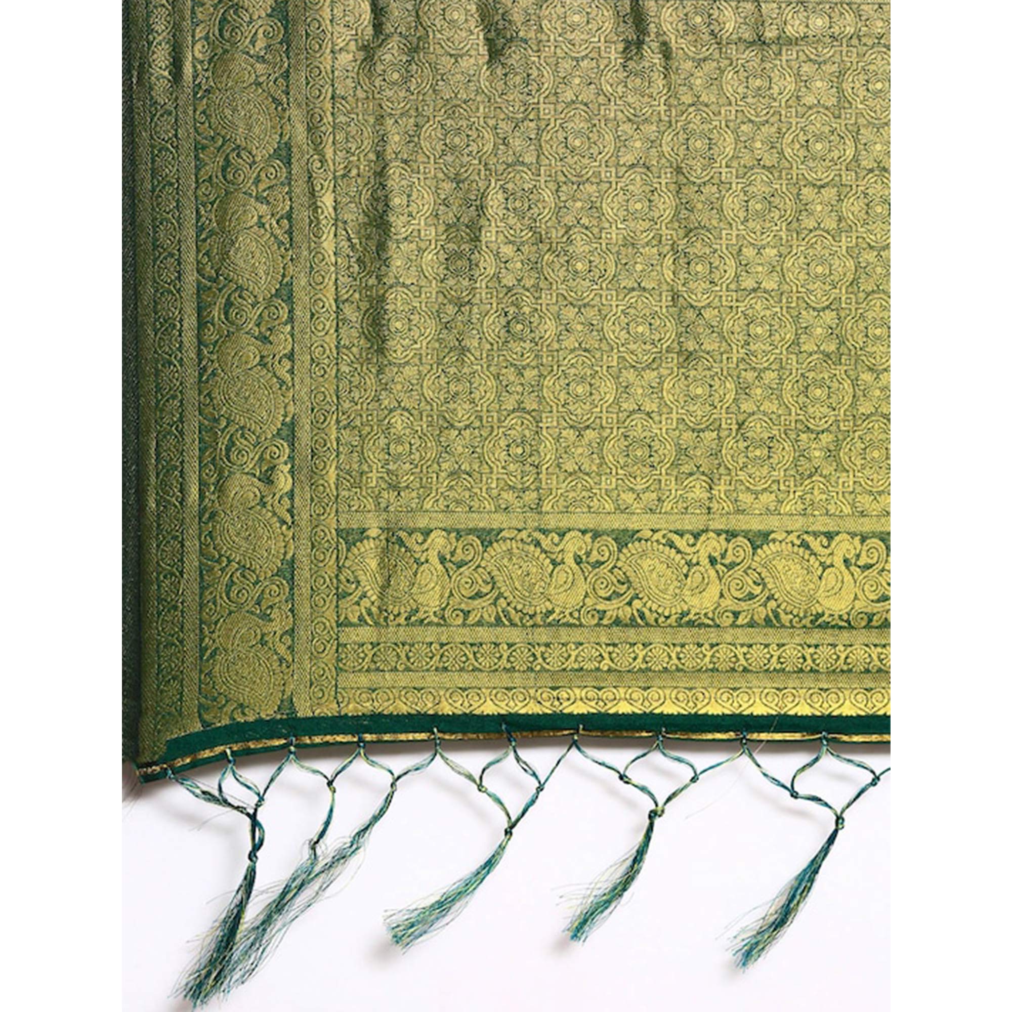 Green Woven Kanjivaram Silk Saree WithTassels