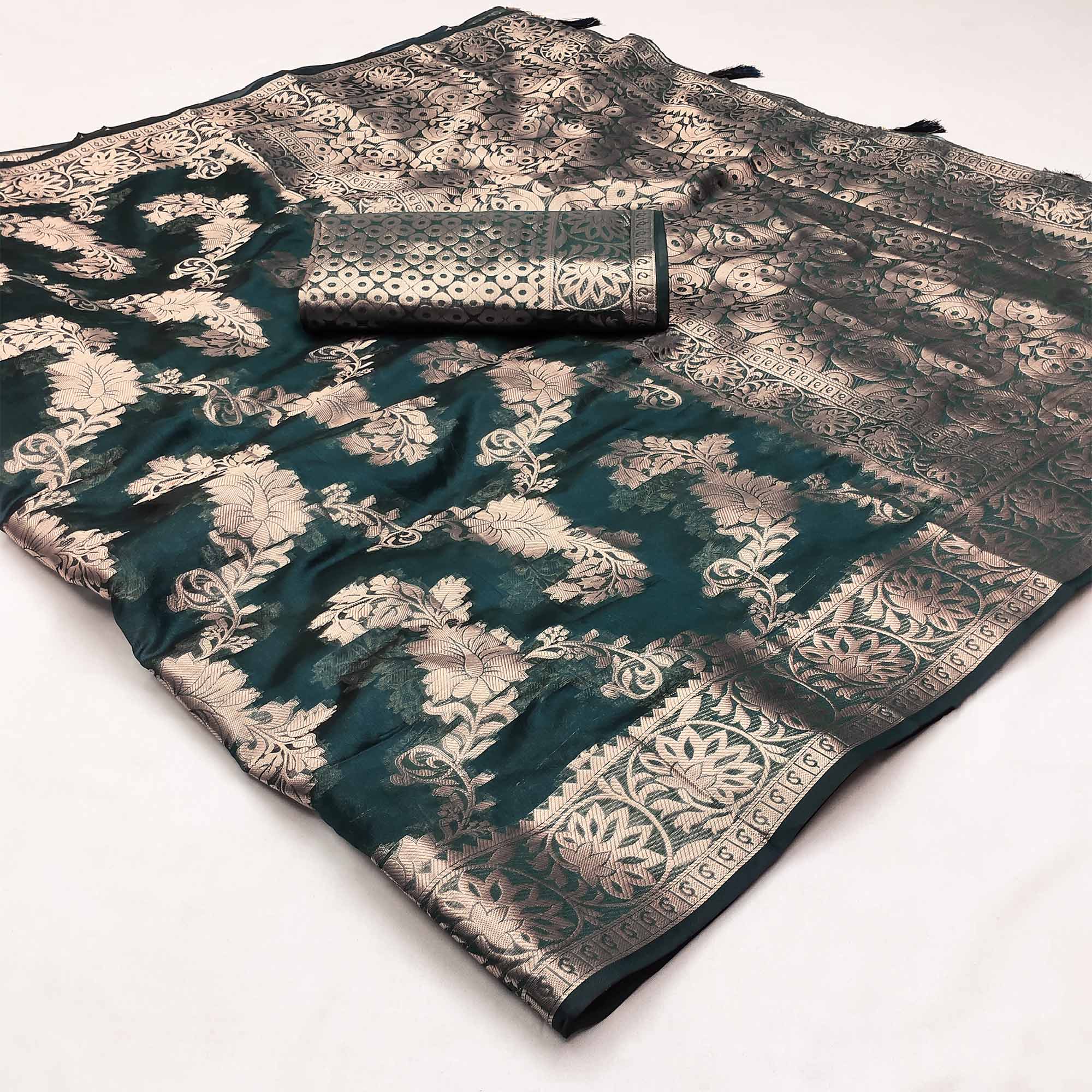 Morpich Floral Woven Art Silk Saree With Tassels