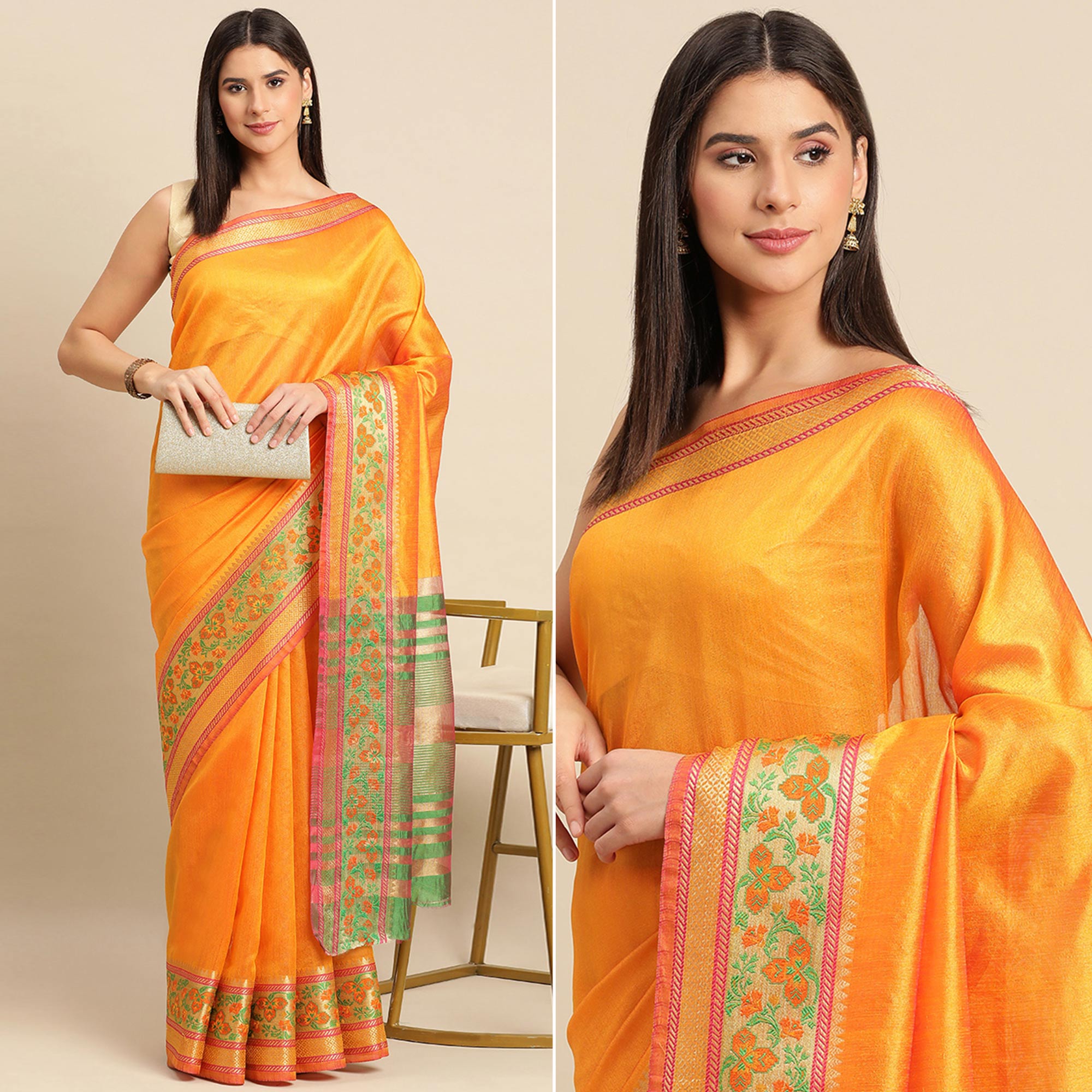 Yellow Woven Cotton Silk Saree
