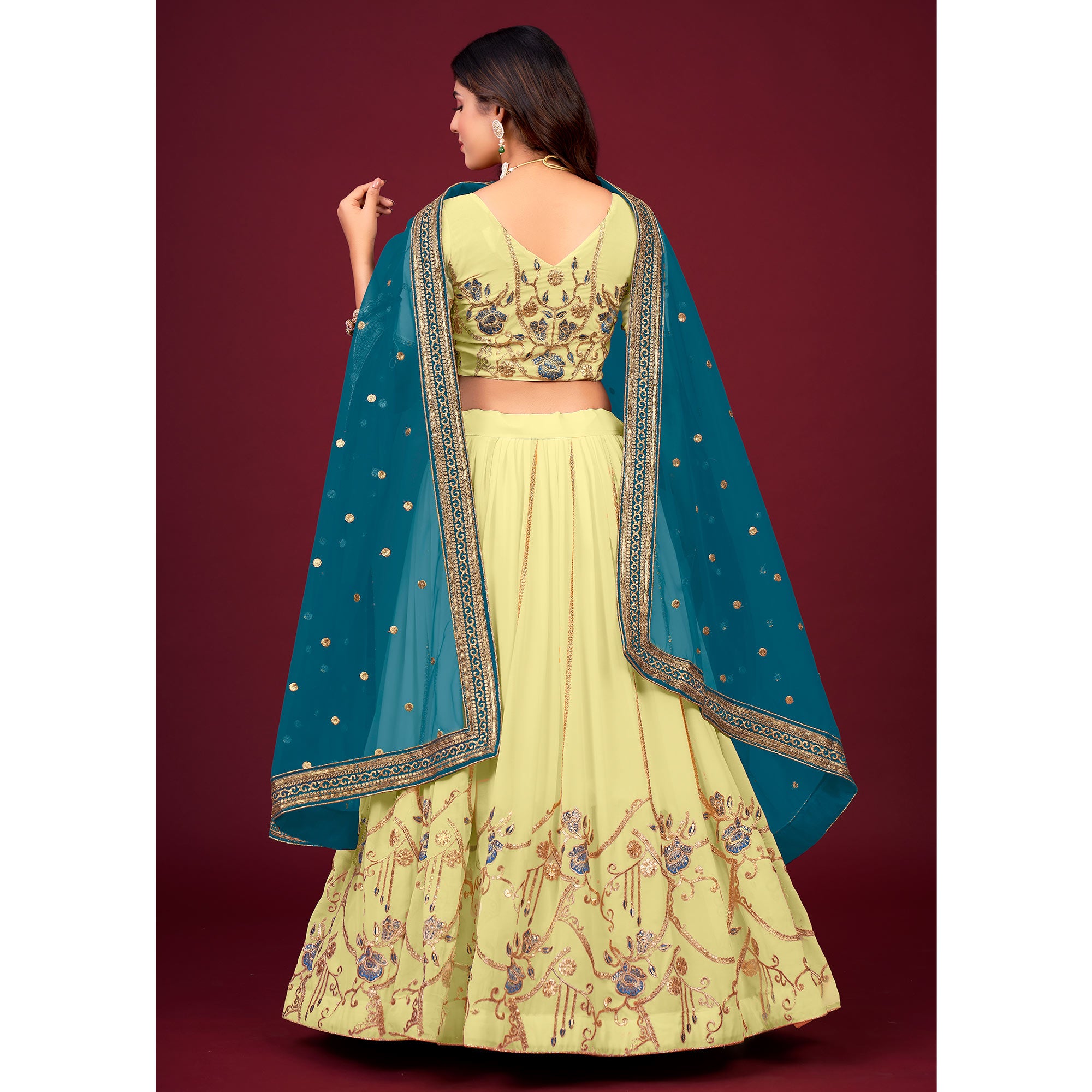 Yellow Embroidered Georgette Lehenga Choli