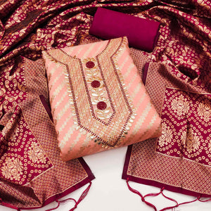 Peach Woven With Embroidered Chanderi Dress Material