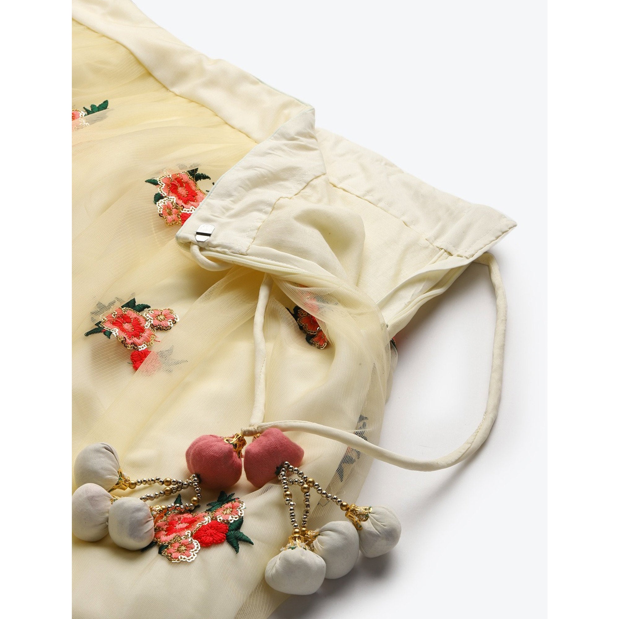 Cream Floral Embroidered Netted Lehenga Choli