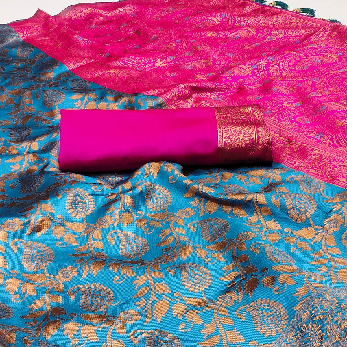 Blue Floral Woven Jacquard Saree