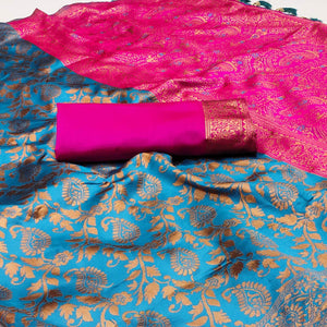 Blue Floral Woven Jacquard Saree
