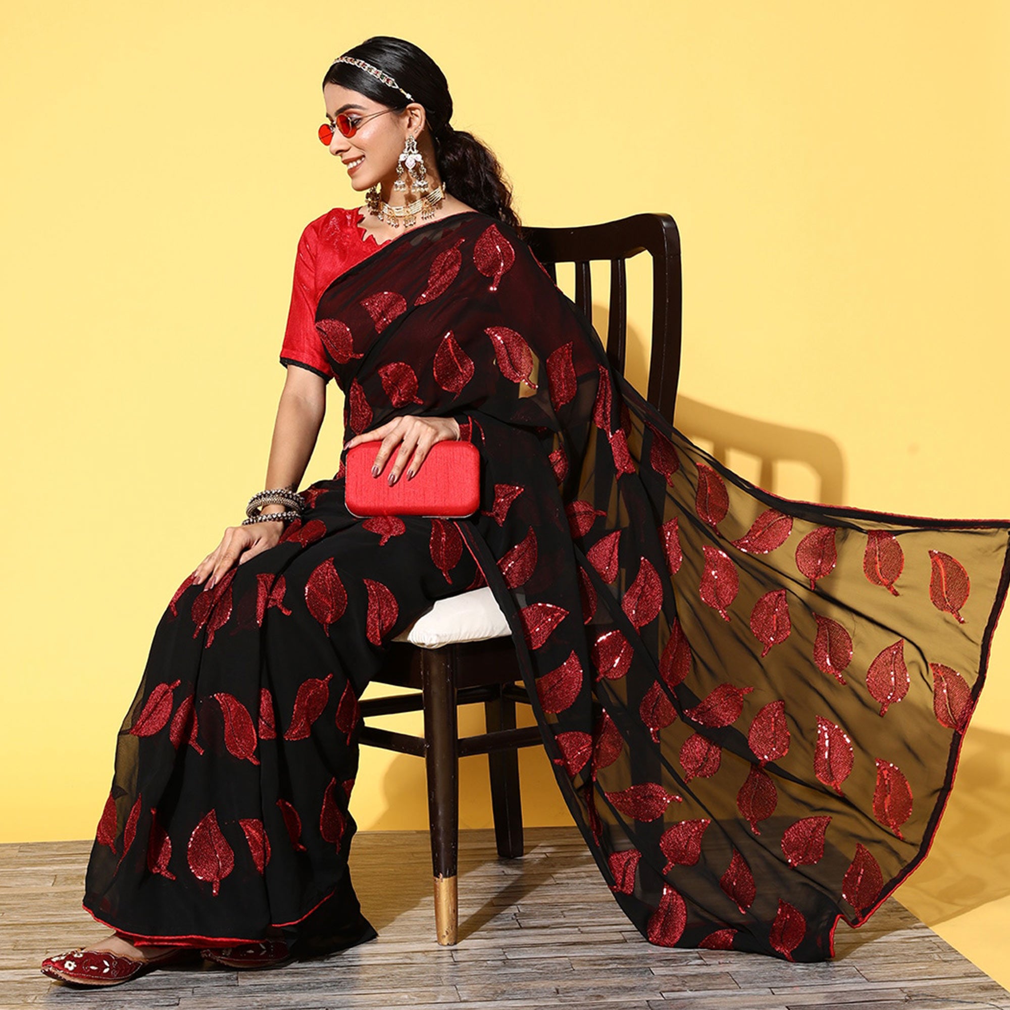 Black Sequins Embroidered Georgette Saree