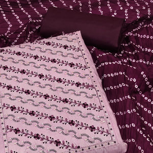 Pink Embroidered Raw Silk Dress Material