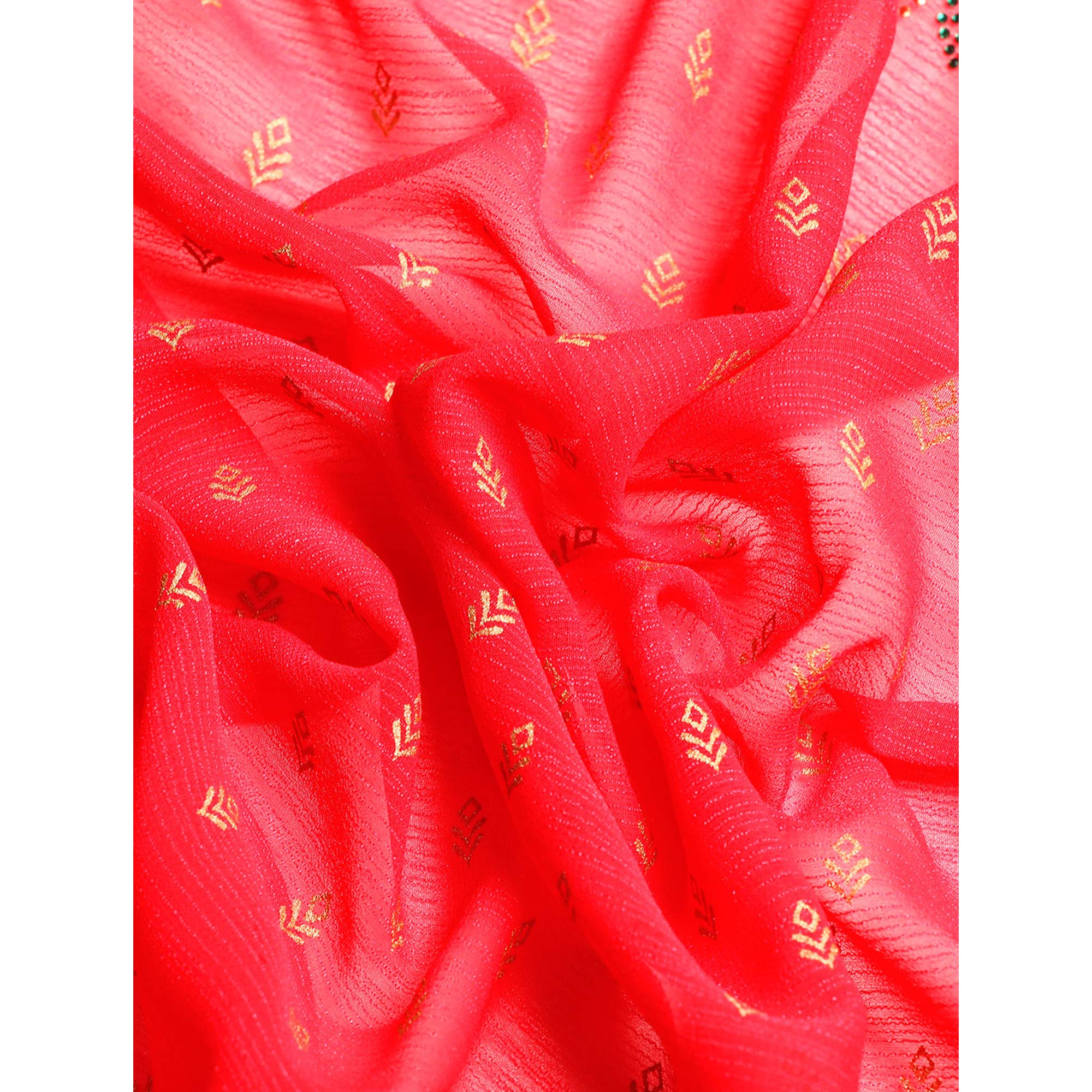 Red Foil Printed With Swarovski Zomato Silk Saree