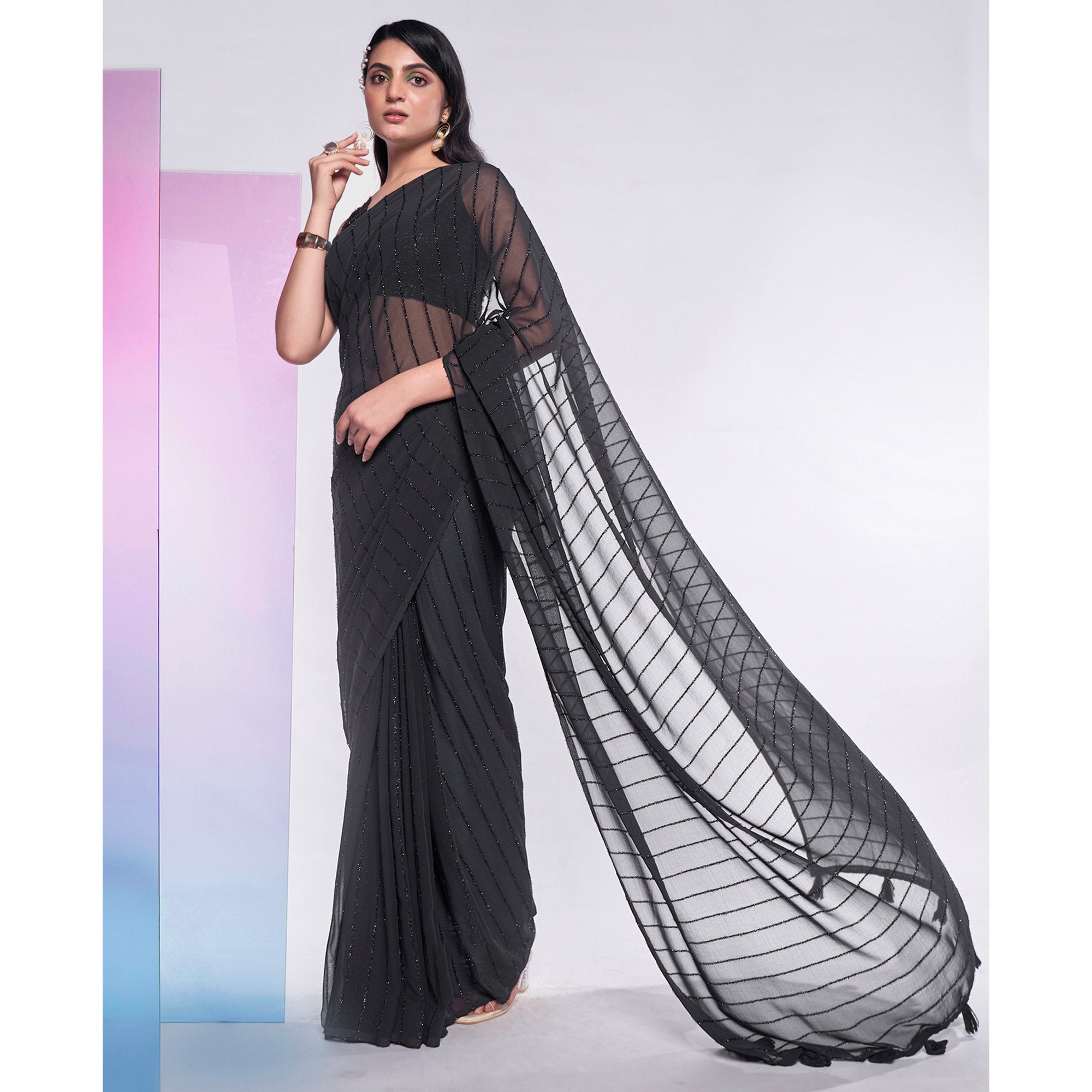 Black Embroidered Georgette Saree
