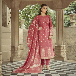 Pink Woven Viscose Kurti With Dupatta