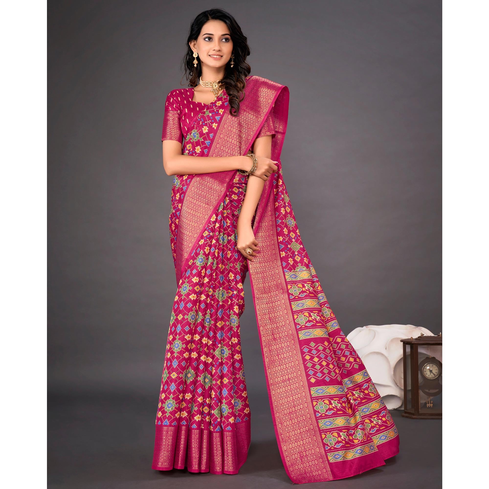 Pink Printed Dola Silk Saree