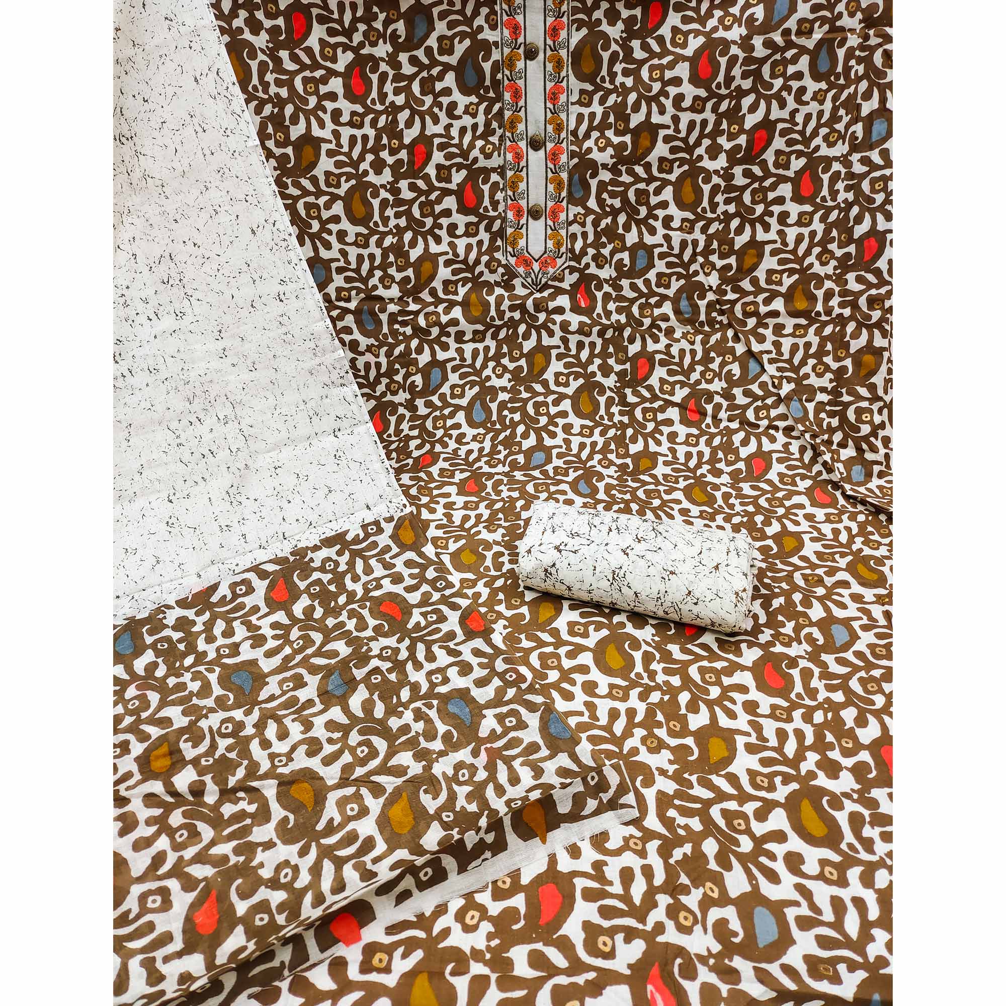 Brown Printed Cotton Dress Material