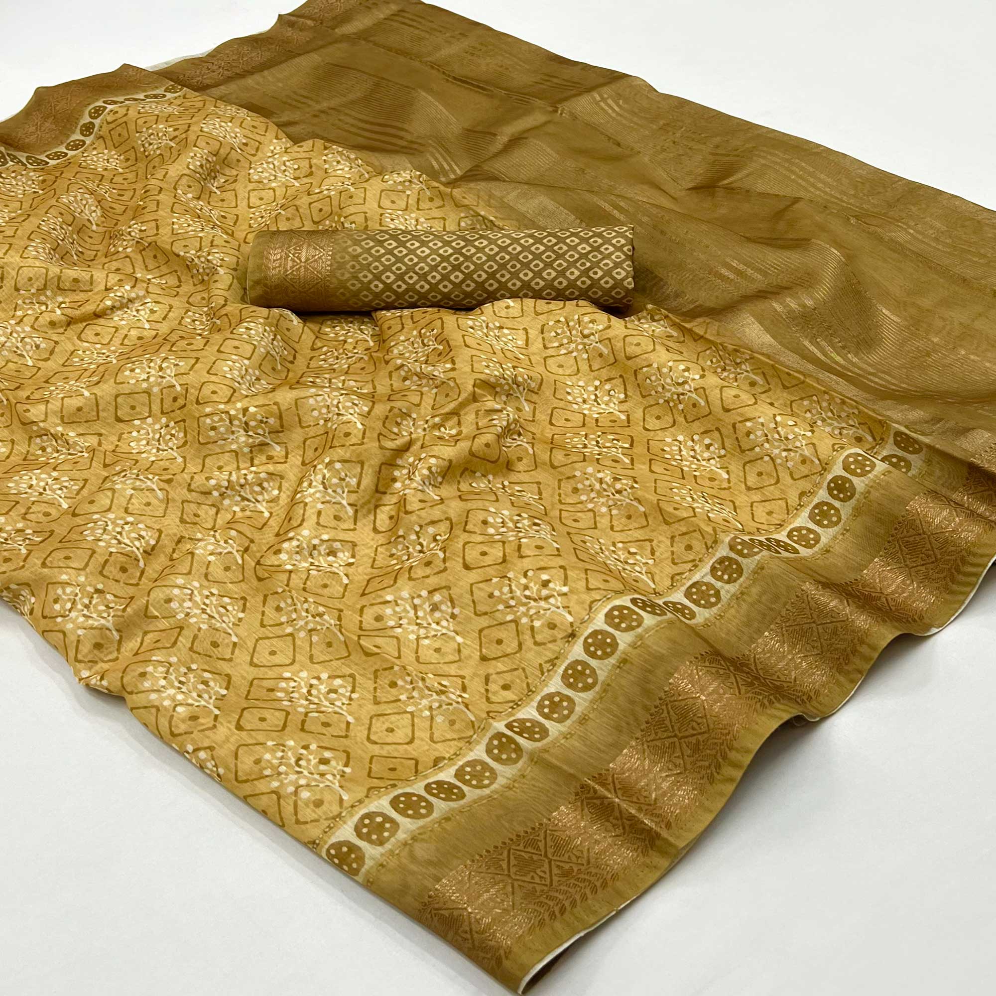 Chikoo Floral Digital Printed Pure Cotton Saree