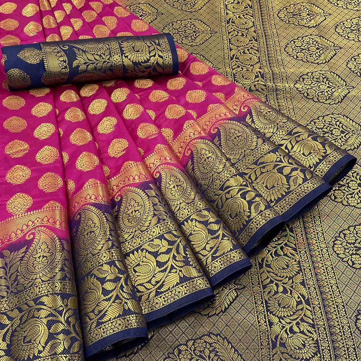 Pink Woven Banarasi Silk Saree