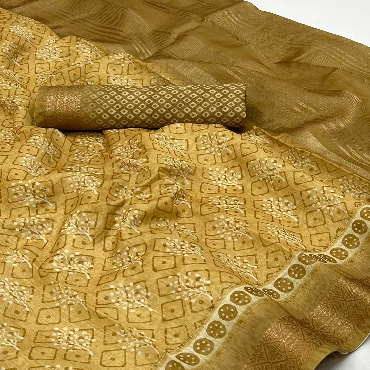 Chikoo Floral Digital Printed Pure Cotton Saree