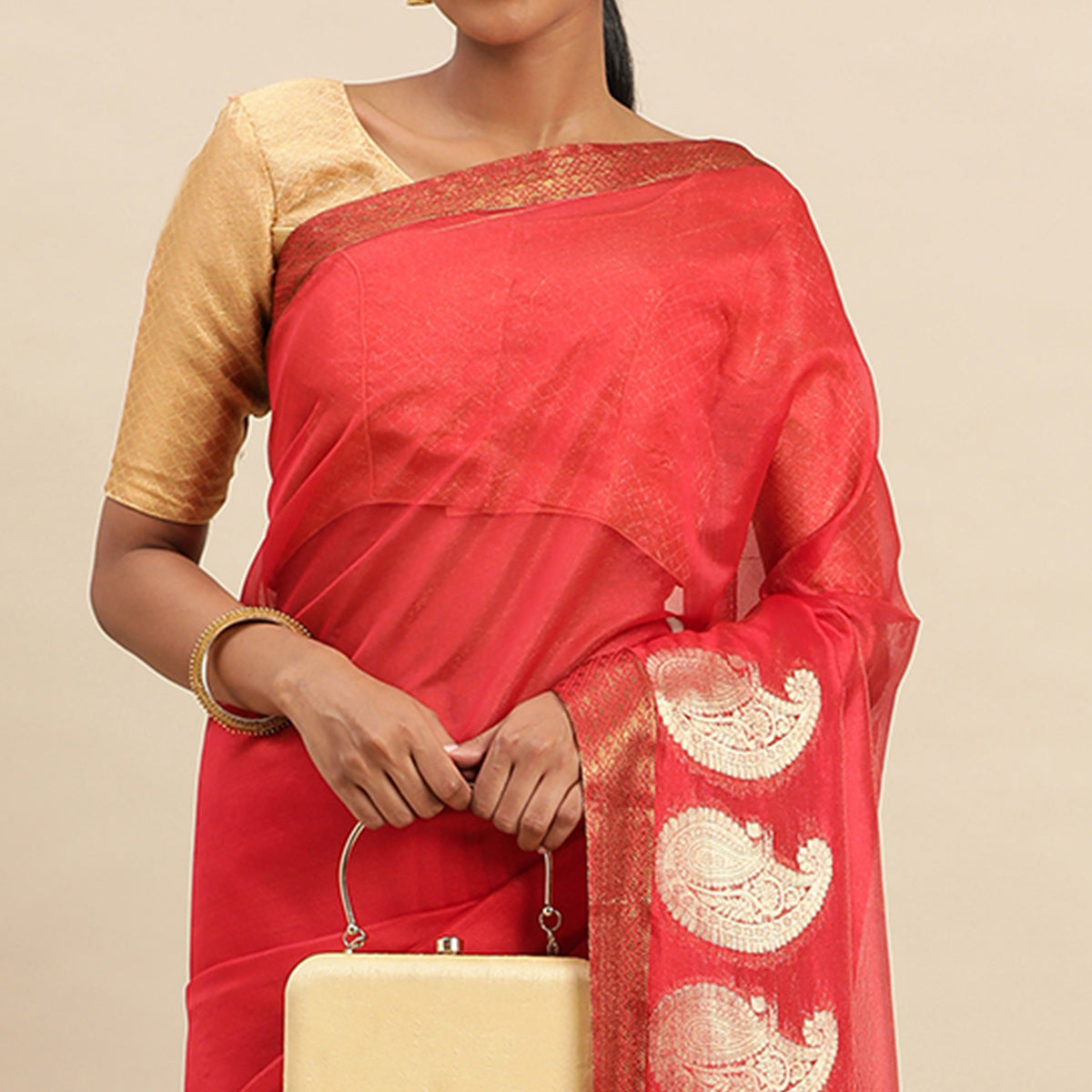 Red Woven Organza Saree