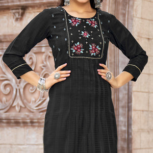 Black Embroidered Rayon Kurti