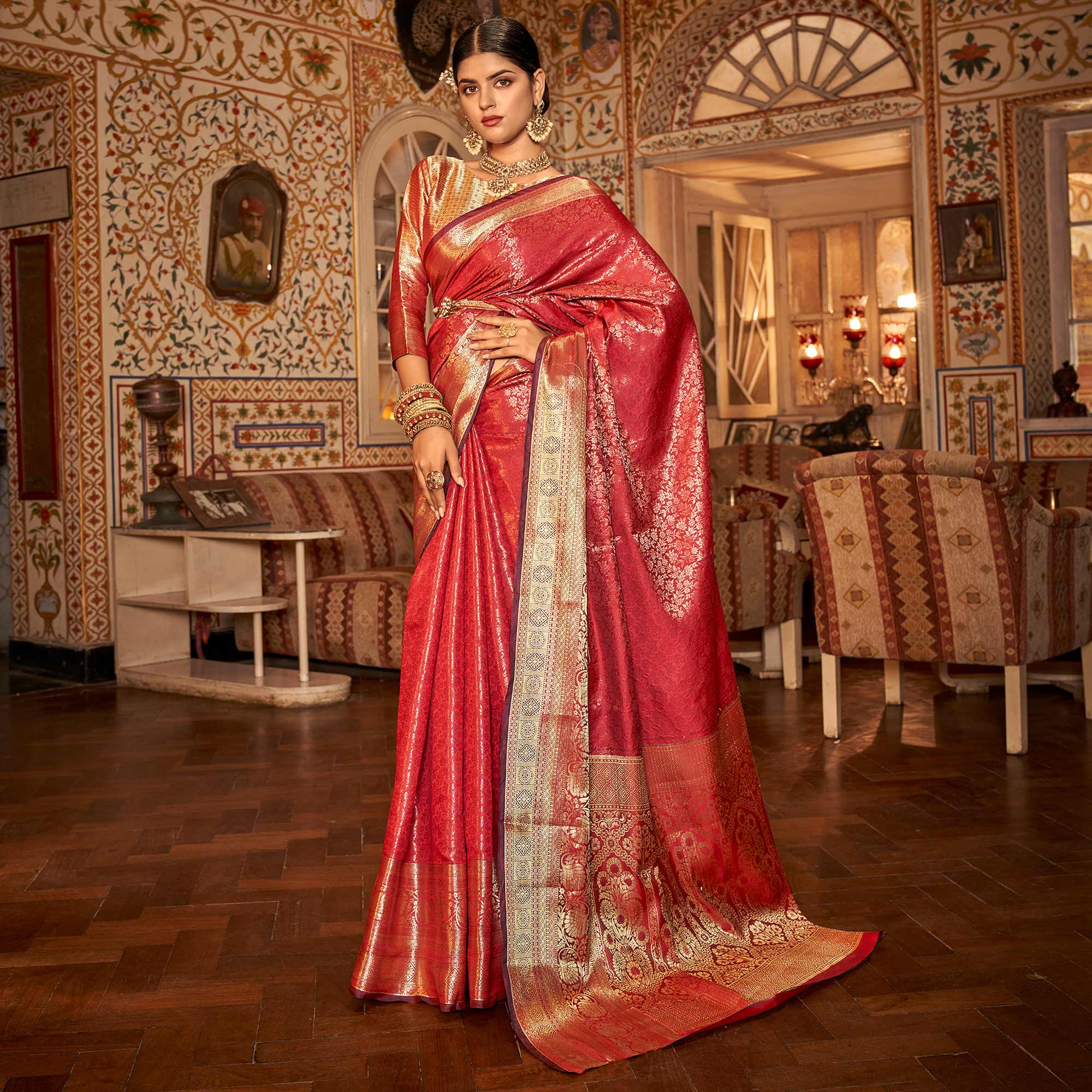 Red Woven Kanjivaran Silk Saree