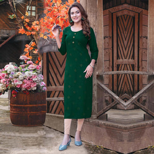 Green Sequins Embroidered Rayon Kurti