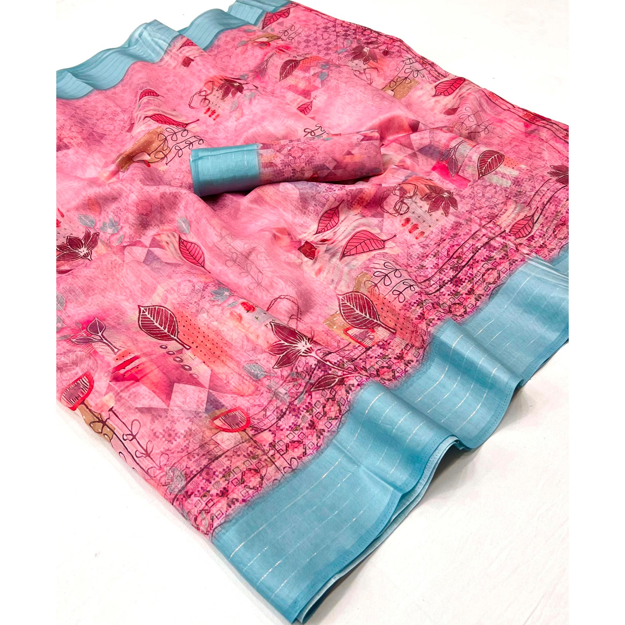 Pink Digital Printed Cotton Blend Saree