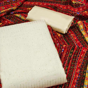 Offwhite Sequins Embroidered Chanderi Dress Material