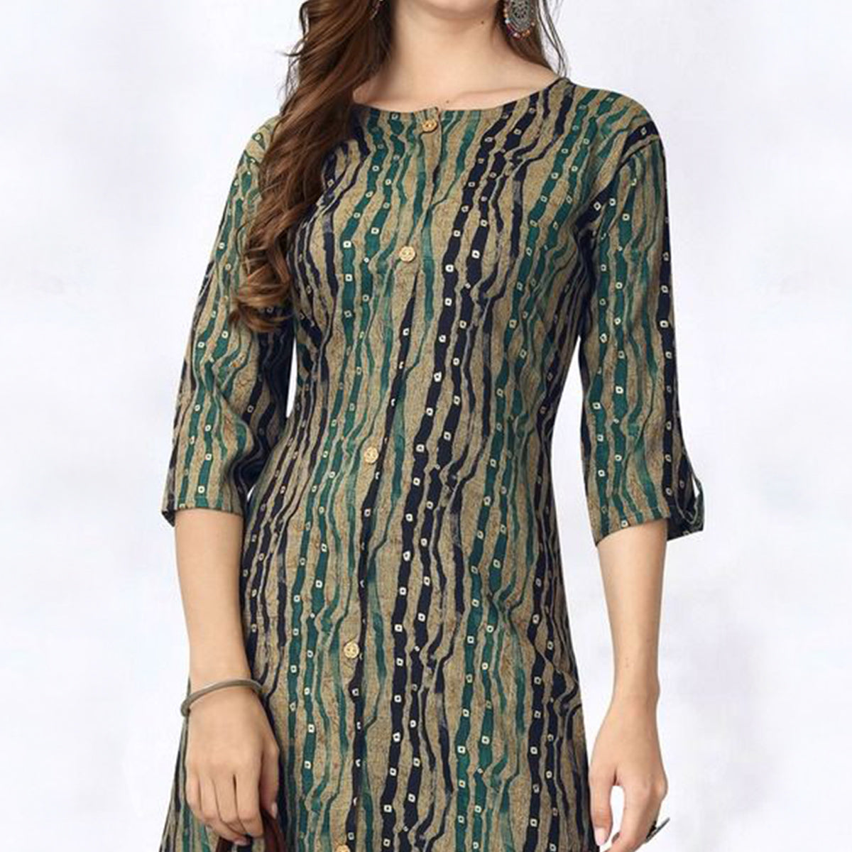 Beige Foil Printed Rayon Kurti