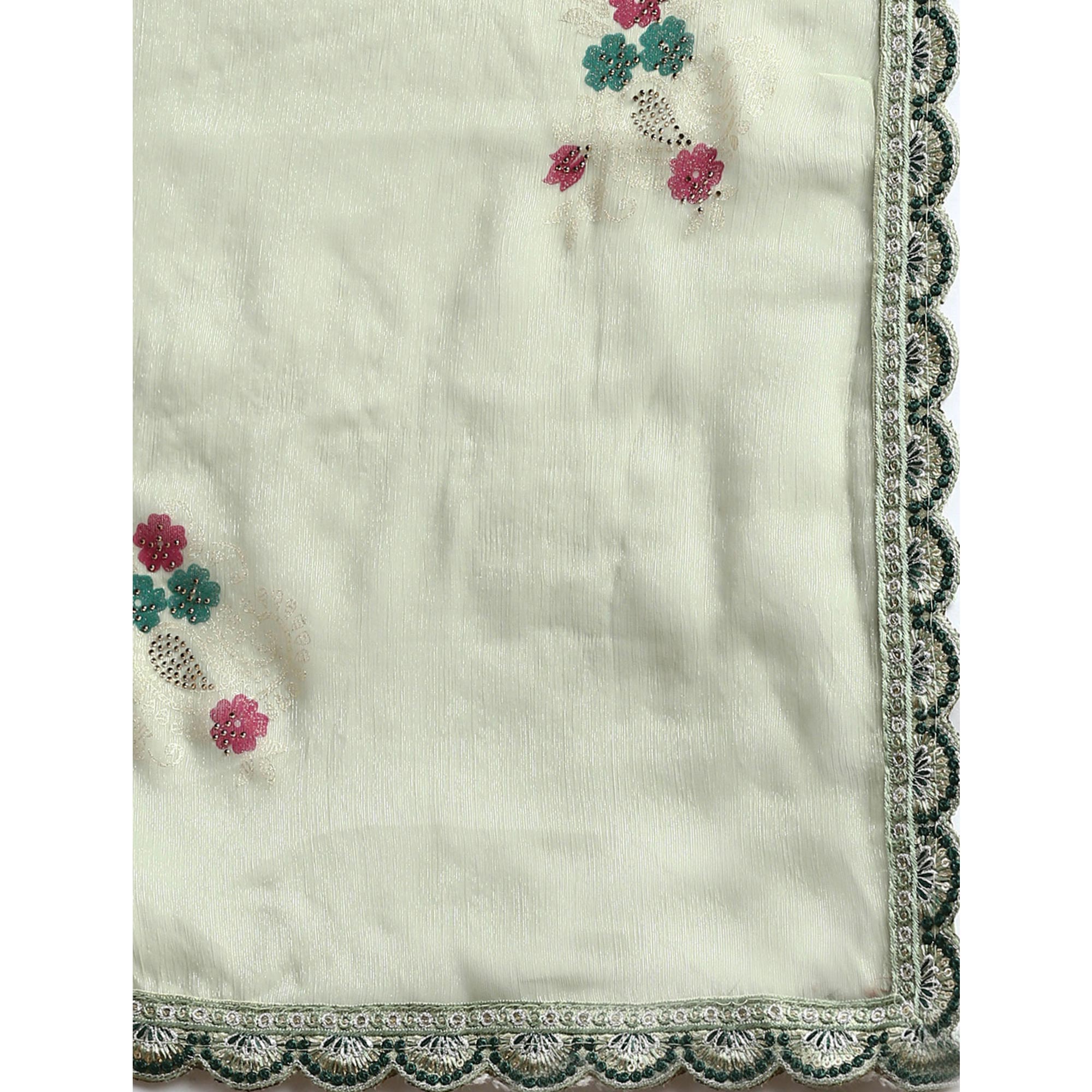 Green Foil Printed With Swarovski Shimmer Chiffon Saree
