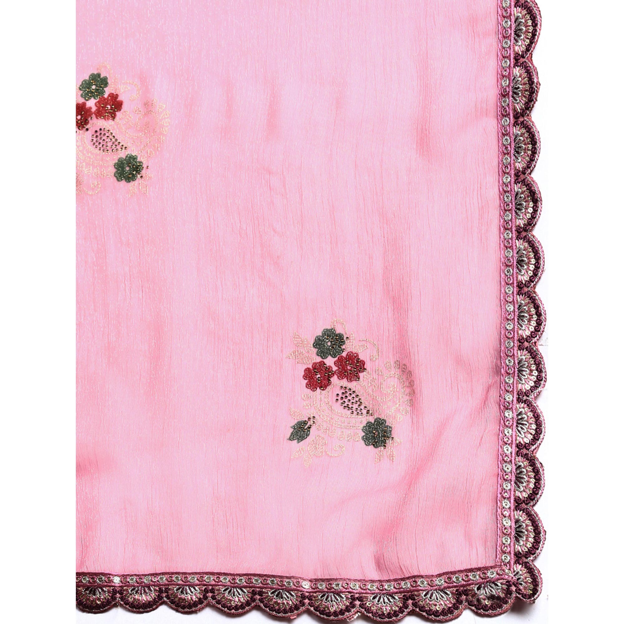 Pink Foil Printed With Swarovski Shimmer Chiffon Saree