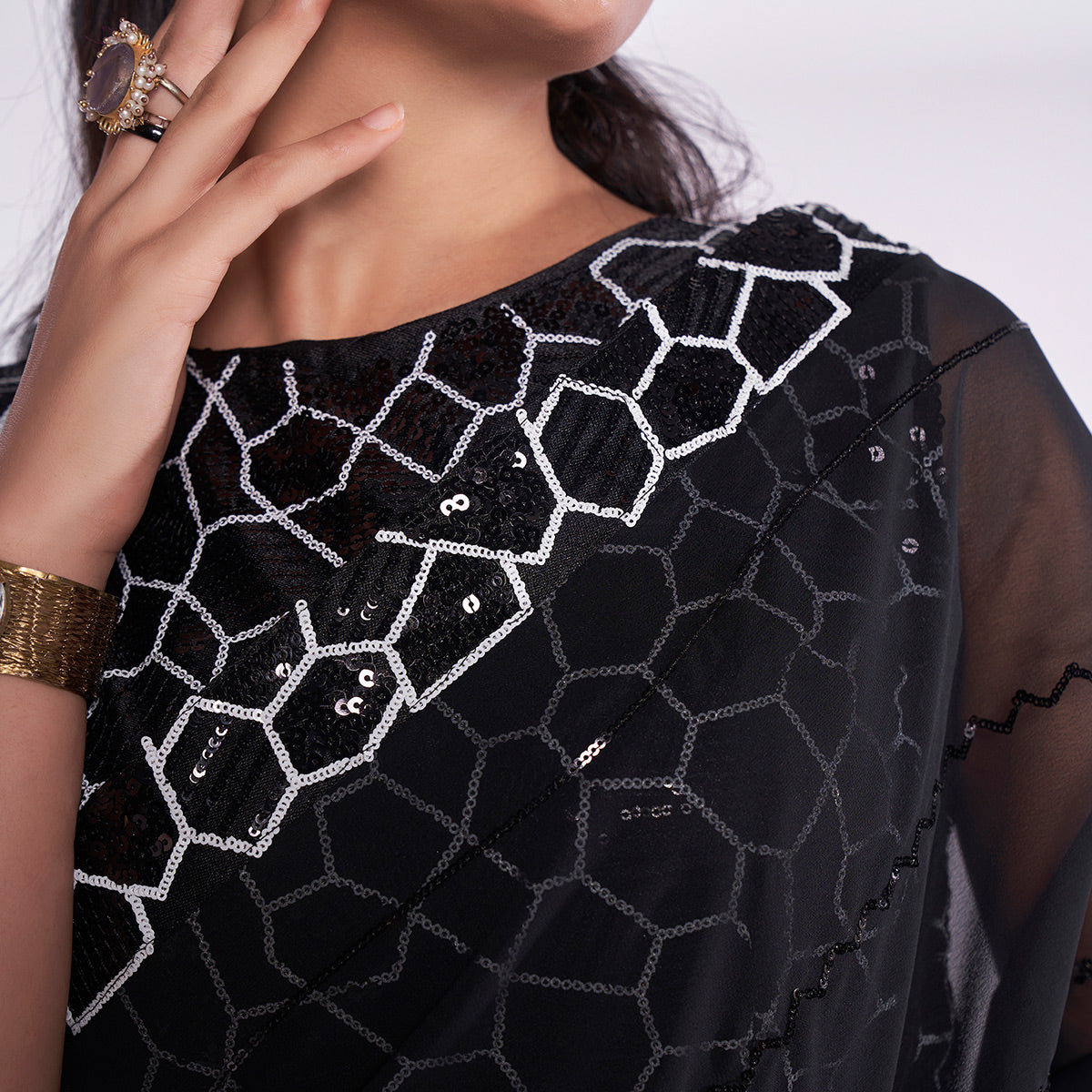 Black Sequins Embroidered Georgette Saree