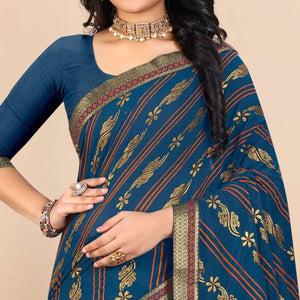 Blue Foil Printed Georgette Saree