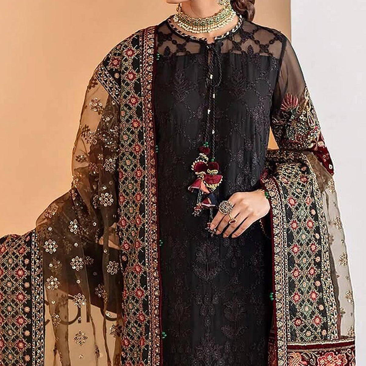 Black Sequins Embroidered Georgette Pakistani Suit