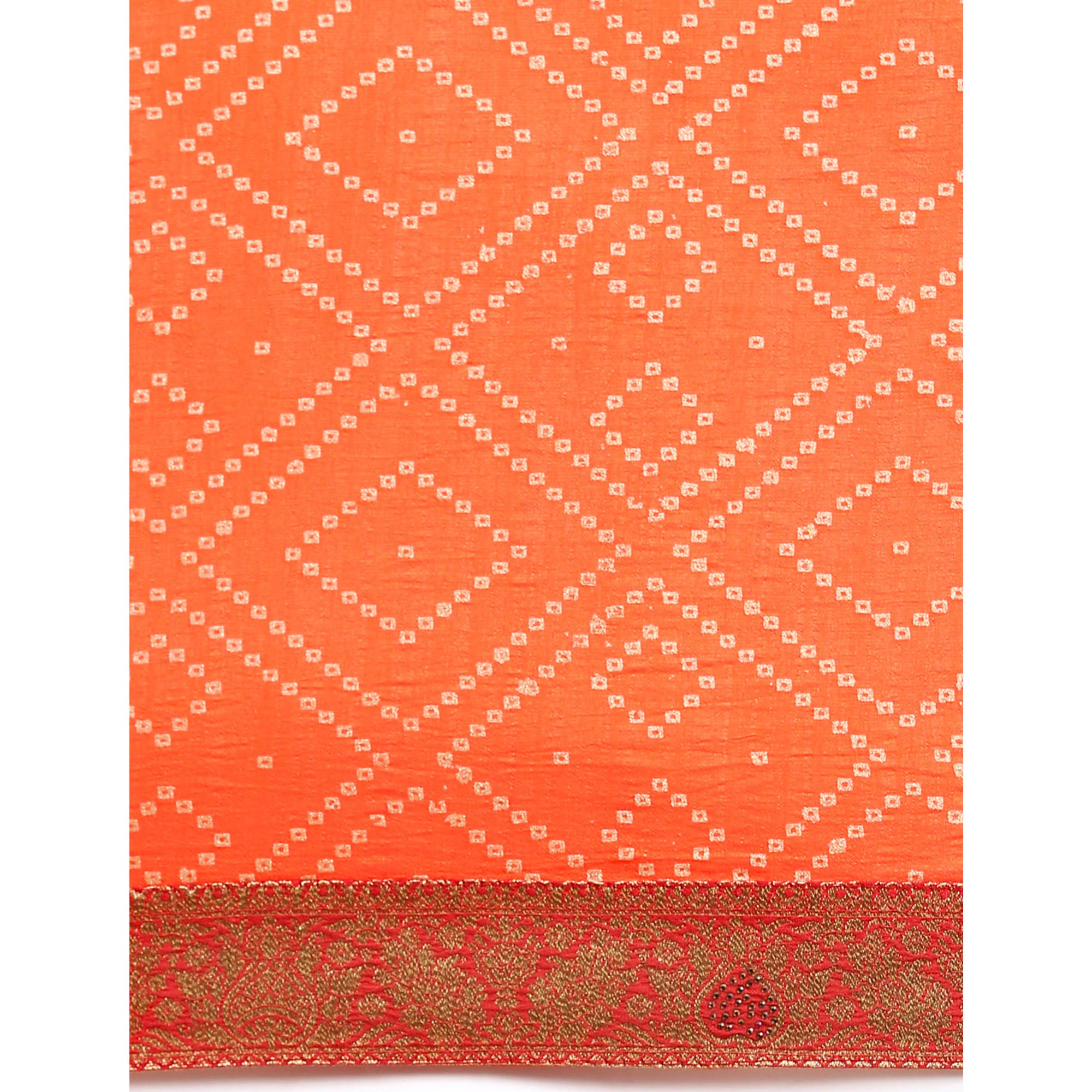 Orange Foil Printed With Swarovski Vichitra Silk Saree