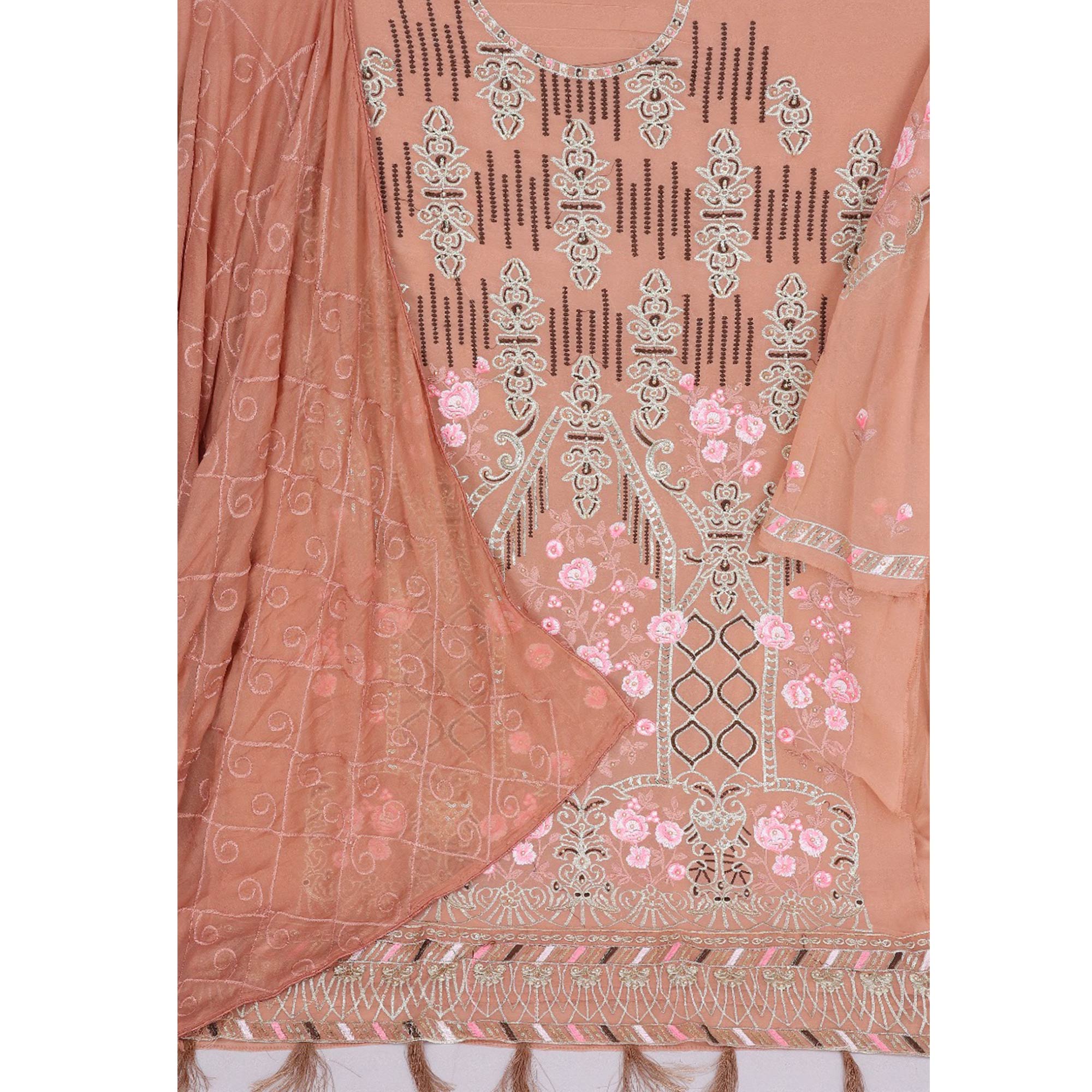 Rust Embroidered Georgette Pakistani Suit